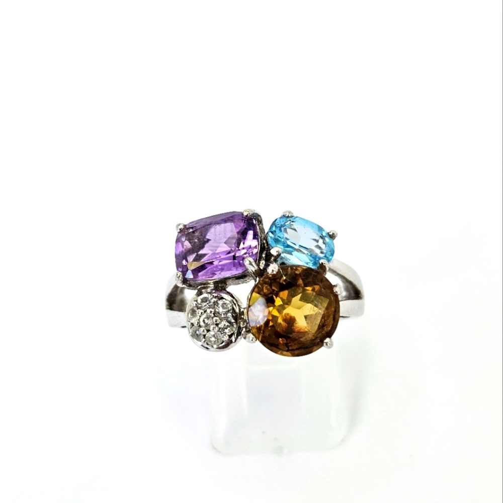 Genuine Michelle Albala Multiple Gemstone Ring Sterling Silver Size 7!